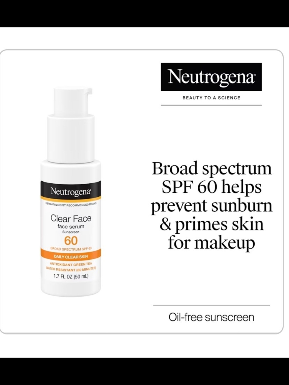 $9 Add On When Bundled with $6+ Neutrogena Clear Face Serum Sunscreen SPF 60 - Picture 8 of 8